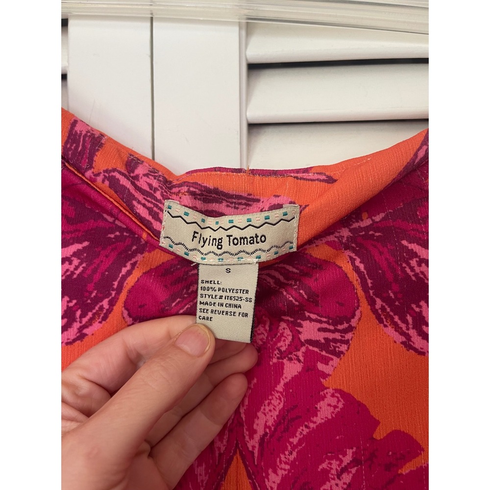 Flying Tomato Tropical High Waist Wide Leg Pants Orange Pink Womens Size Small - Picture 4 of 8